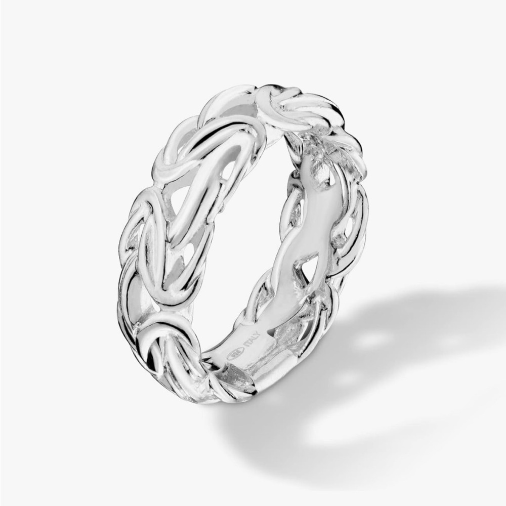 Italian 925 Sterling Silver 7mm Byzantine Band Ring for Women Made in Italy